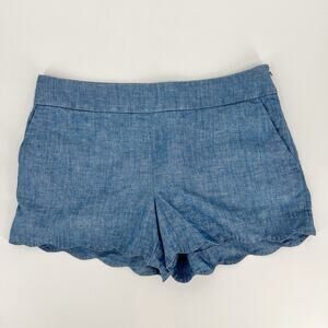Ann Taylor LOFT The Riviera Shorts Women 6 Blue Linen Cotton Blend Scalloped Hem